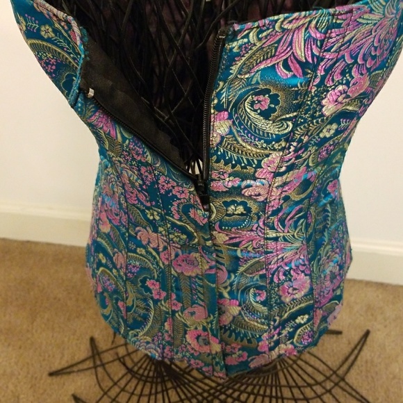 Stunning vintage teal & pink satin jacquard corset from Tesa - Picture 2 of 5